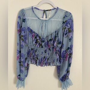 Free People Floral Lace Women's Blouse - Blue and Purple